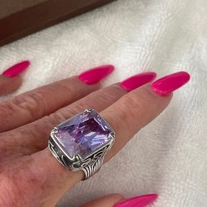 Silpada Vintage Oxidized Heavy Sterling Silver & Lavender Fields Ring. Size 7.5